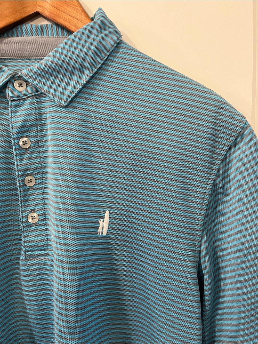 johnnie-O Prep Performance Aqua and Gray Striped Performance Polo with Surf Logo